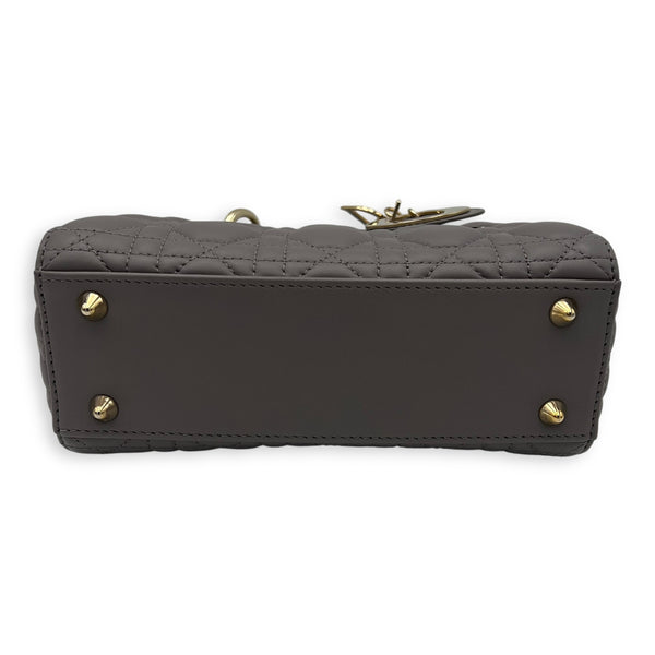 Christian Dior Lady Dior Small Grey Top Handle Bag in Lambskin, Gold hardware_5