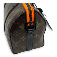 Louis Vuitton Keepall Virgil Abloh Top Handle Bag Brown in Monogram Coated Canvas, Gold hardware_11