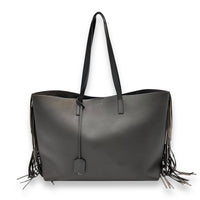 Saint Laurent East West Shopping Fringe Tote Bag Grey in Calfskin, Silver hardware_1