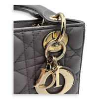 Christian Dior Lady Dior Small Grey Top Handle Bag in Lambskin, Gold hardware_8
