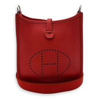 Hermès Evelyne Red in Clemence, Silver hardware_9