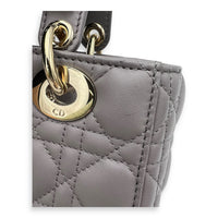 Christian Dior Lady Dior Small Grey Top Handle Bag in Lambskin, Gold hardware_7