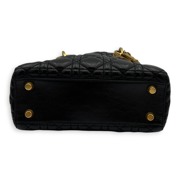 Christian Dior Lady Dior Top Handle Bag Small Black in Calfskin, Gold hardware_5