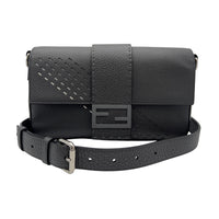 Fendi Baguette Crossbody Bag Small Grey in Calfskin, Silver hardware_8