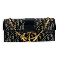 Christian Dior Montaigne Crossbody Bag Medium Blue in Canvas, Gold hardware_10