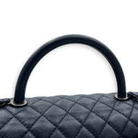 Chanel Coco Handle Quilted Top Handle Bag Blue in Caviar Leather, Silver hardware_11