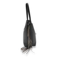 Saint Laurent East West Shopping Fringe Tote Bag Grey in Calfskin, Silver hardware_4
