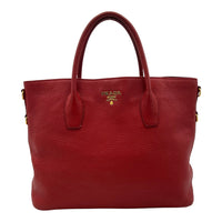 Prada Logo Top Handle Bag Red in Calfskin, Gold hardware_1