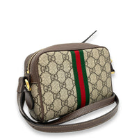 GG Supreme Web Ophidia Brown Crossbody Bag in Monogram Coated Canvas, Gold hardware