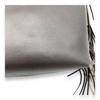 Saint Laurent East West Shopping Fringe Tote Bag Grey in Calfskin, Silver hardware_9