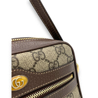 GG Supreme Web Ophidia Brown Crossbody Bag in Monogram Coated Canvas, Gold hardware