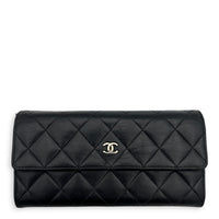 Chanel Classic Wallet Long Black in Lambskin, Silver hardware_1
