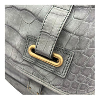 Saint Laurent Besace Shoulder Bag Grey in Crocodile Embossed Calfskin, Gold hardware_8