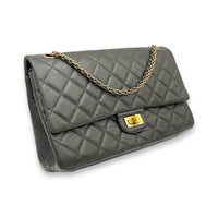 2.55 Brown Shoulder Bag in Calfskin, Gold hardware