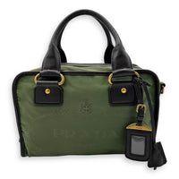 Prada Logo Top Handle Bag Green in Nylon, Gold hardware_1