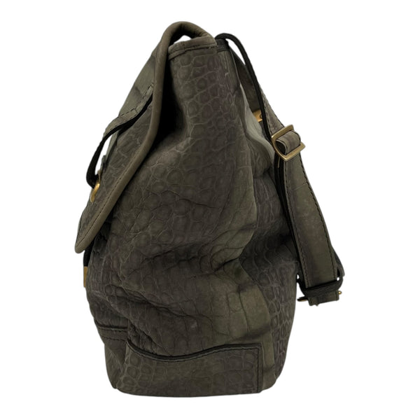 Saint Laurent Besace Shoulder Bag Grey in Crocodile Embossed Calfskin, Gold hardware_3
