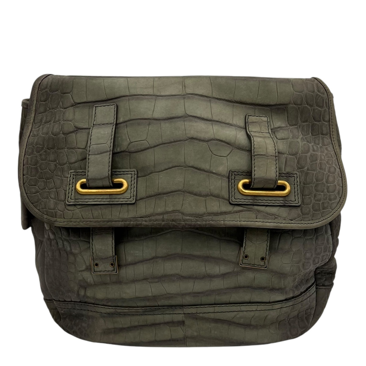 Saint Laurent Besace Shoulder Bag Grey in Crocodile Embossed Calfskin, Gold hardware_1