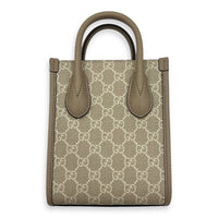 Interlocking G Tote Bag Mini Beige in Coated Canvas, Brushed Gold hardware