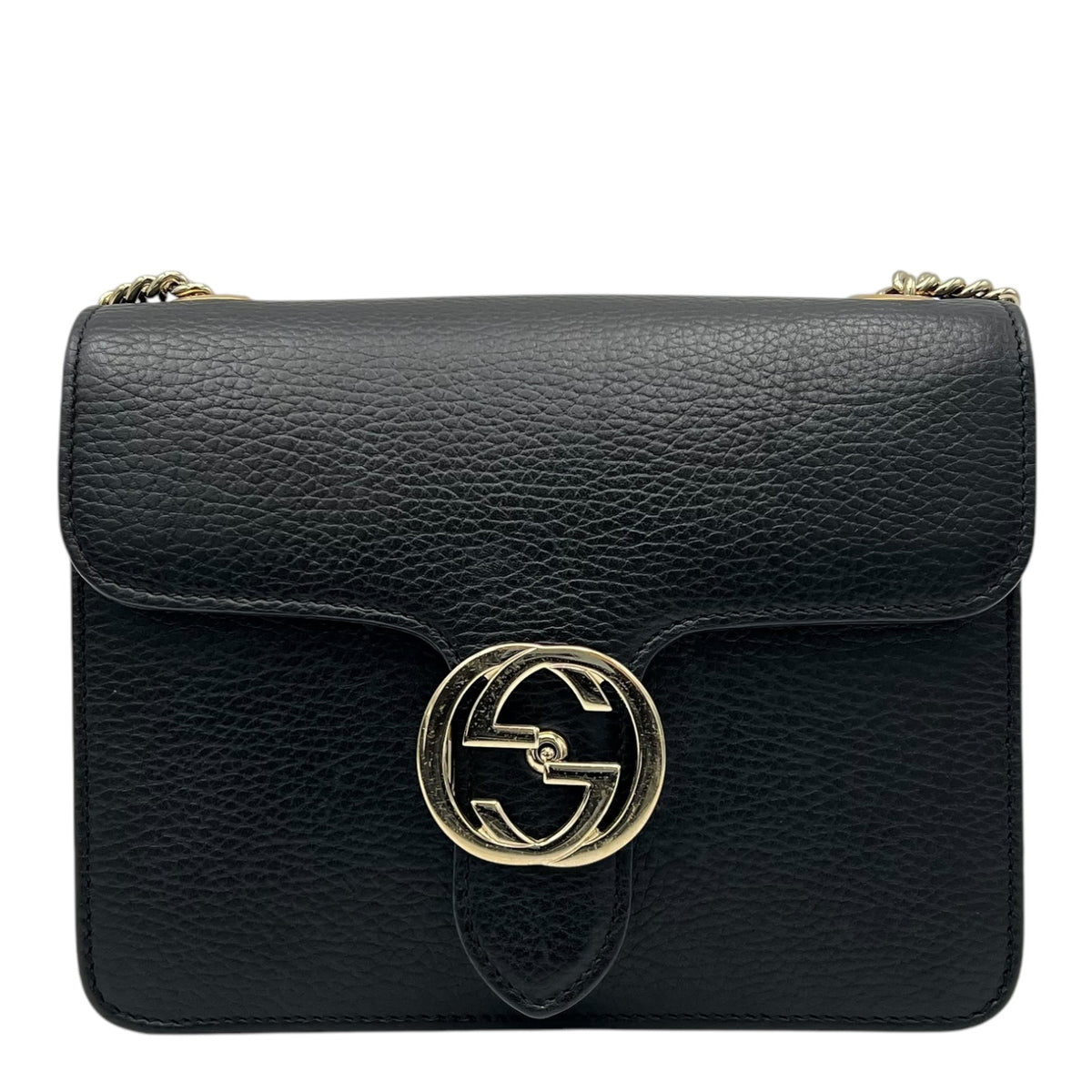 Gucci Interlocking G Crossbody Bag Black in Calfskin, Gold hardware_1