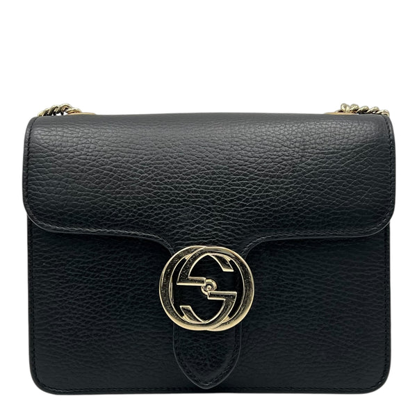 Gucci Interlocking G Crossbody Bag Black in Calfskin, Gold hardware_1