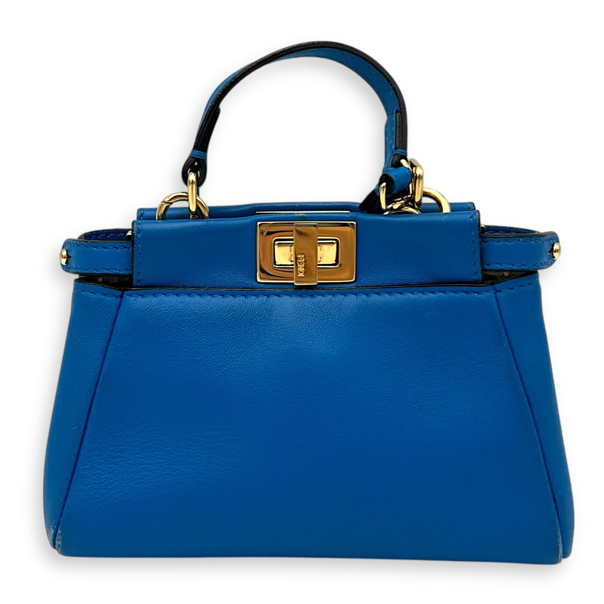 Fendi Peekaboo Top Handle Bag Micro Blue in Calfskin , Gold Hardware_1