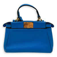 Fendi Peekaboo Top Handle Bag Micro Blue in Calfskin , Gold Hardware_2