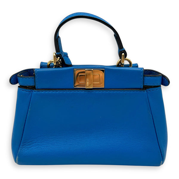 Fendi Peekaboo Top Handle Bag Micro Blue in Calfskin , Gold Hardware_2
