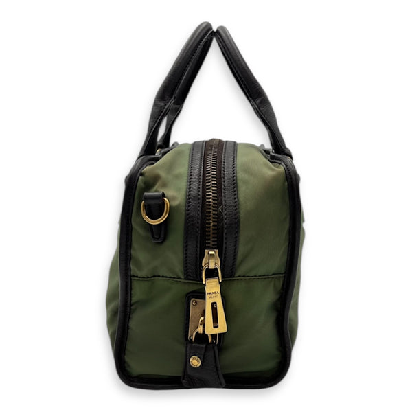 Prada Logo Top Handle Bag Green in Nylon, Gold hardware_4