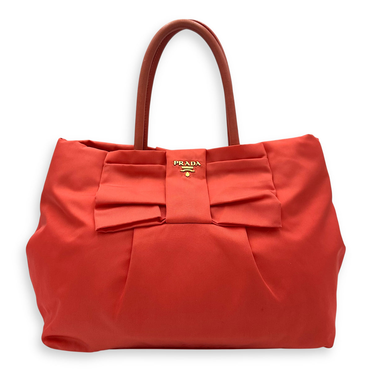 Prada Bow Salmon Top Handle Bag in Nylon, Gold hardware_1