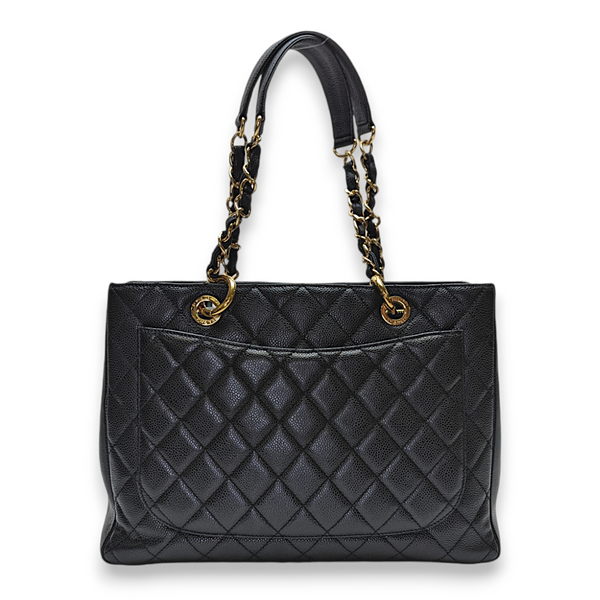 GST GM Black Tote Bag in Caviar Leather, Gold hardware