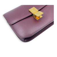 Box Medium Maroon Shoulder Bag in Calfskin, Gold hardware