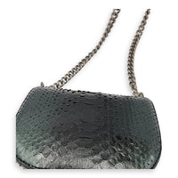 Kisslock Shoulder Bag Green in Python Leather, Silver hardware