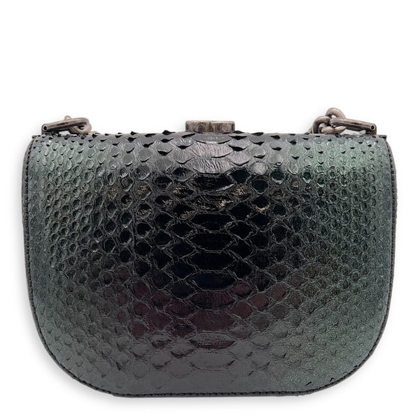 Kisslock Shoulder Bag Green in Python Leather, Silver hardware