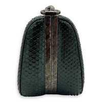 Kisslock Shoulder Bag Green in Python Leather, Silver hardware