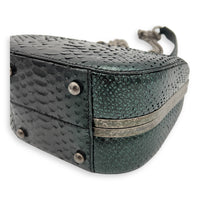 Kisslock Shoulder Bag Green in Python Leather, Silver hardware