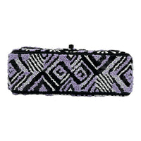 CC Regtangle Sequin Embroidered Flap Silver Shoulder Bag in, Black hardware