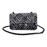 CC Regtangle Sequin Embroidered Flap Silver Shoulder Bag in, Black hardware