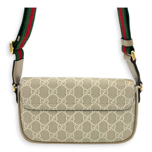 Ophidia Pochette on Strap Shoulder Bag White in Coated Canvas, Gold hardware