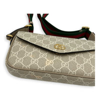 Ophidia Pochette on Strap Shoulder Bag White in Coated Canvas, Gold hardware