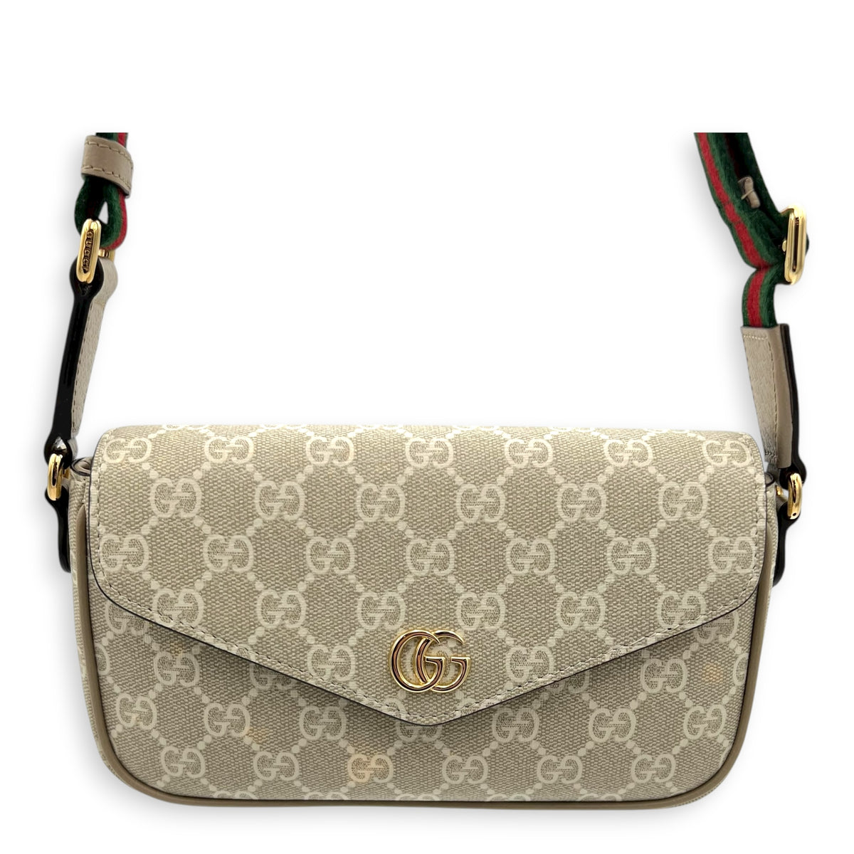 Ophidia Pochette on Strap Shoulder Bag White in Coated Canvas, Gold hardware