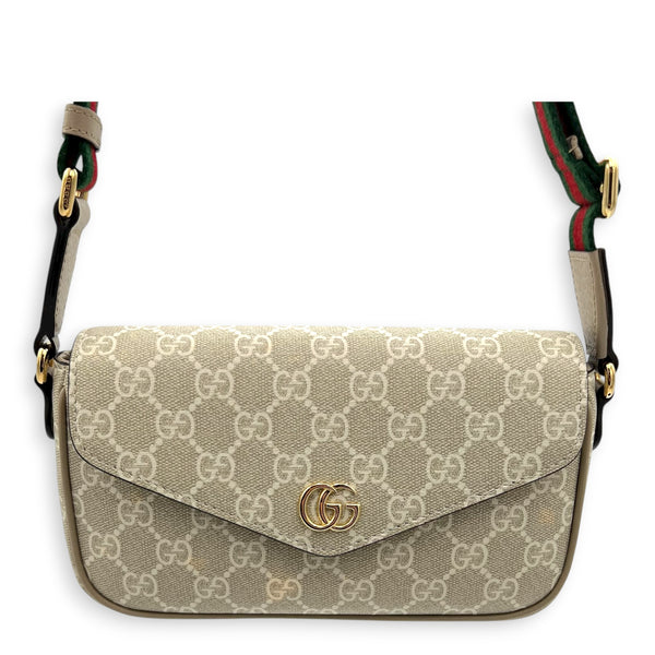 Ophidia Pochette on Strap Shoulder Bag White in Coated Canvas, Gold hardware