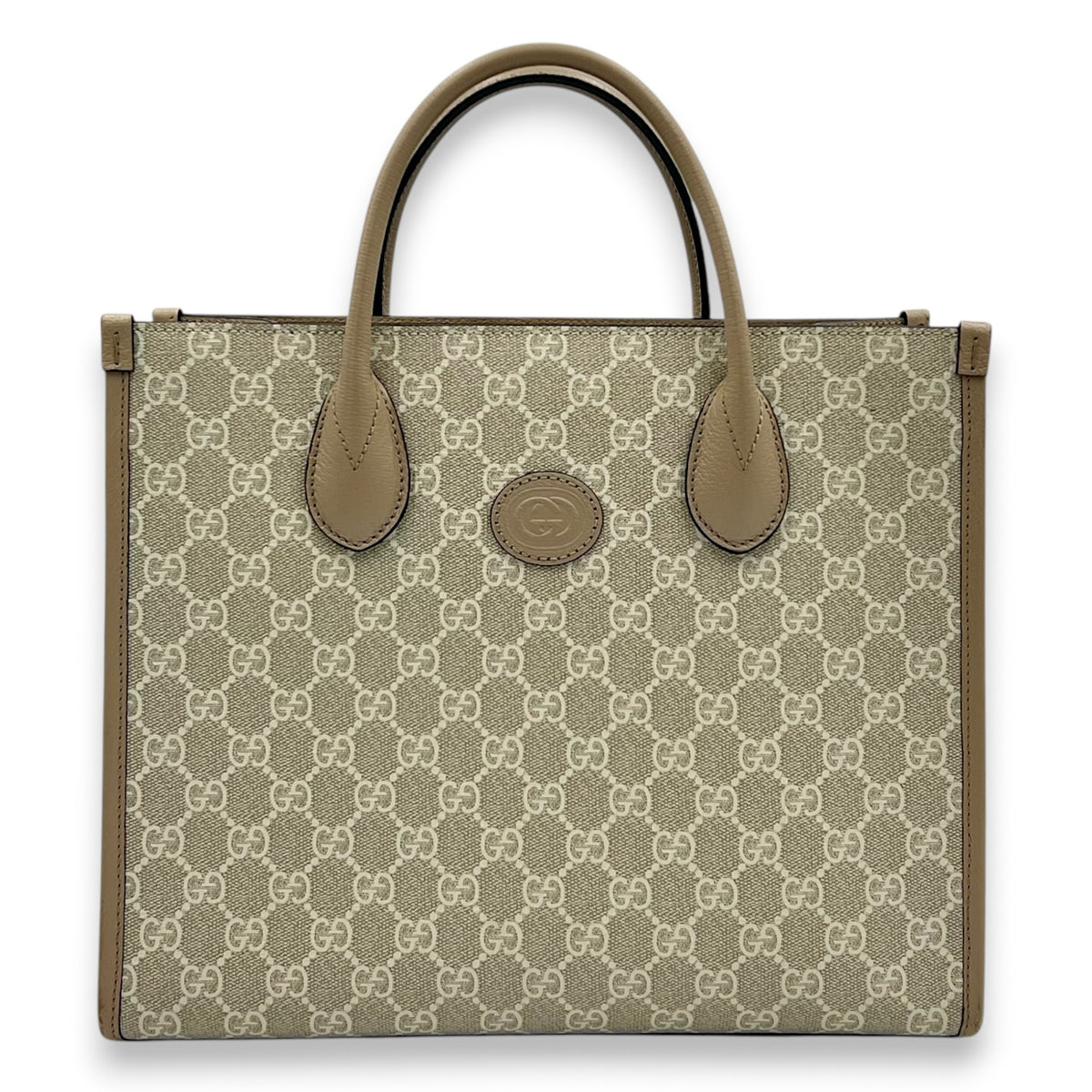 Interlocking G Tote Bag White in Coated Canvas, Gold hardware