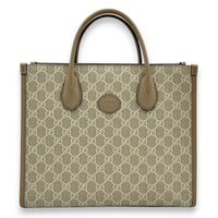 Interlocking G Tote Bag White in Coated Canvas, Gold hardware