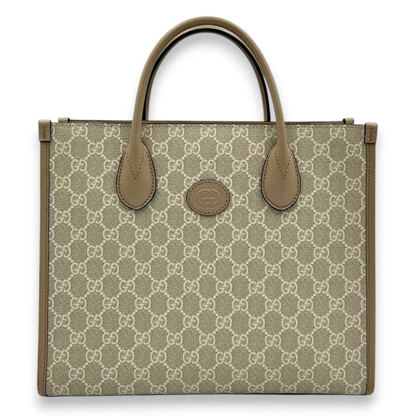 Interlocking G Tote Bag White in Coated Canvas, Gold hardware