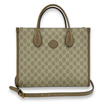 Interlocking G Tote Bag White in Coated Canvas, Gold hardware