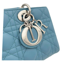 Lady D-Joy Medium Blue Top Handle Bag in Lambskin, Silver hardware