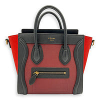 Luggage Crossbody Bag Nano Red in Calfskin, Gold hardware
