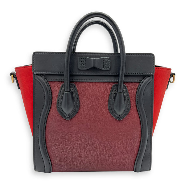 Luggage Crossbody Bag Nano Red in Calfskin, Gold hardware