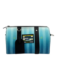 City Keepall Blue Shoulder Bag in Coated Canvas, Silver hardware