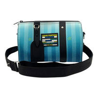 City Keepall Blue Shoulder Bag in Coated Canvas, Silver hardware